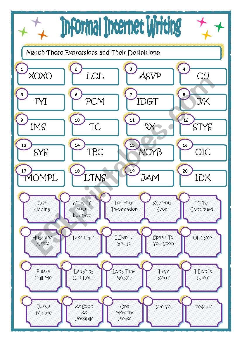 Informal Internet Writing worksheet