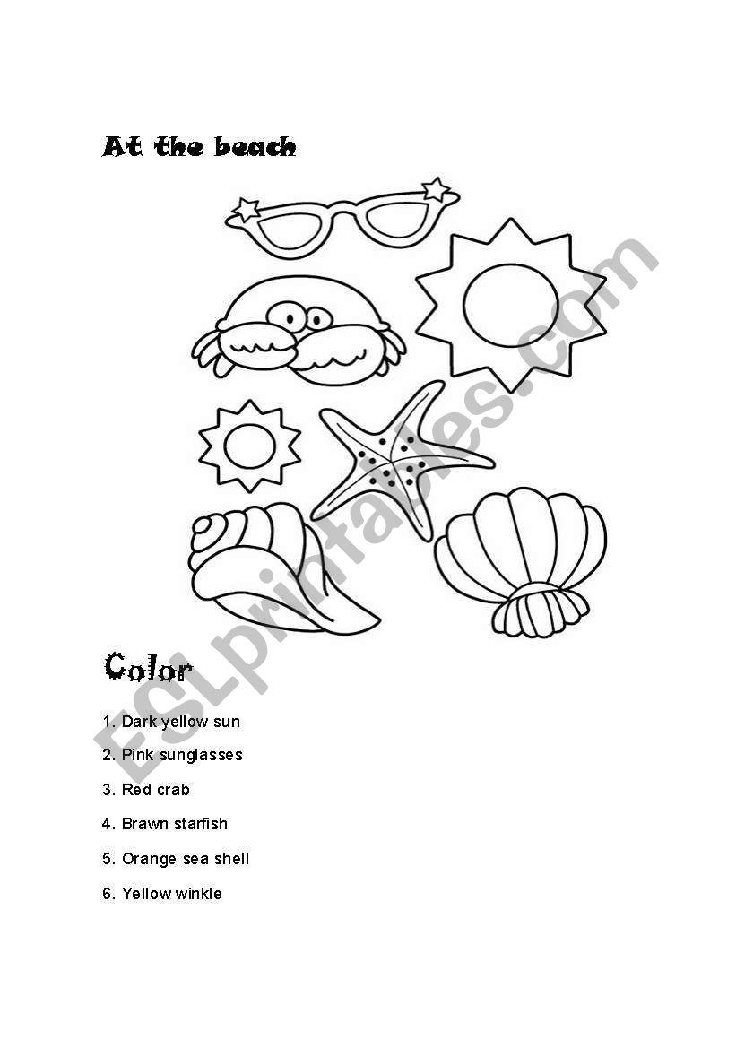 At the beach worksheet