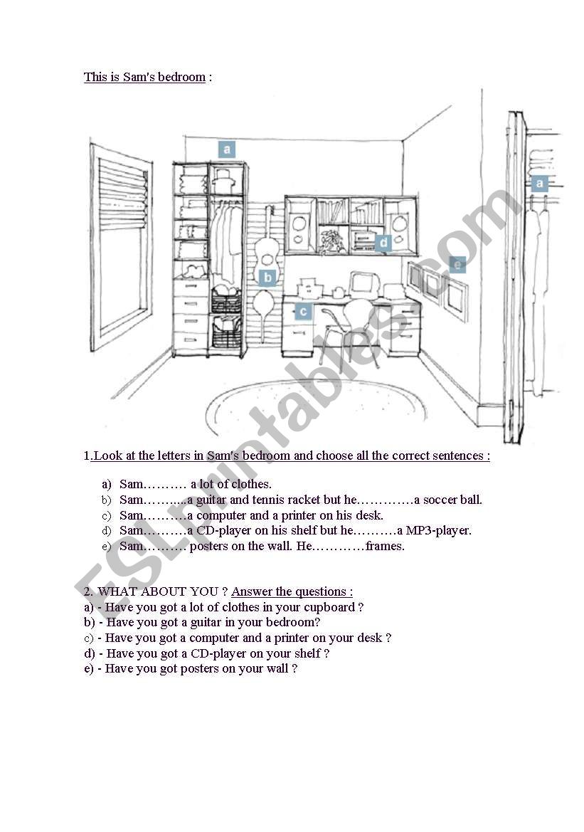 the bedroom worksheet