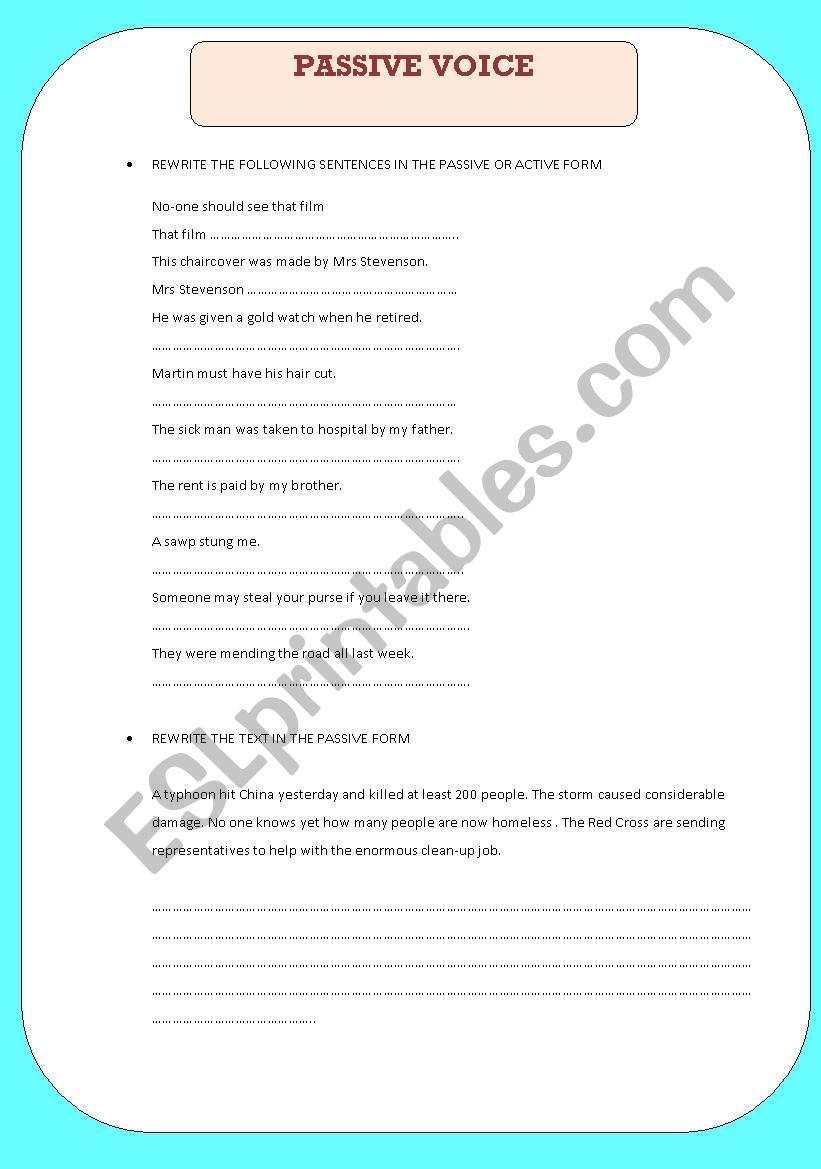 passive form worksheet