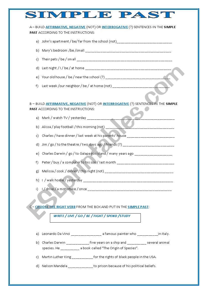 SIMPLE PAST EXERCISES worksheet