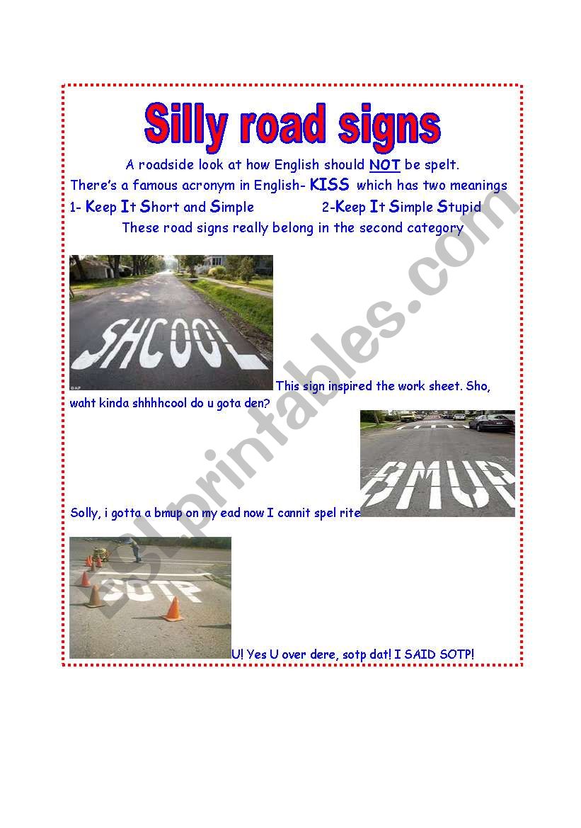 Silly Road Signs worksheet