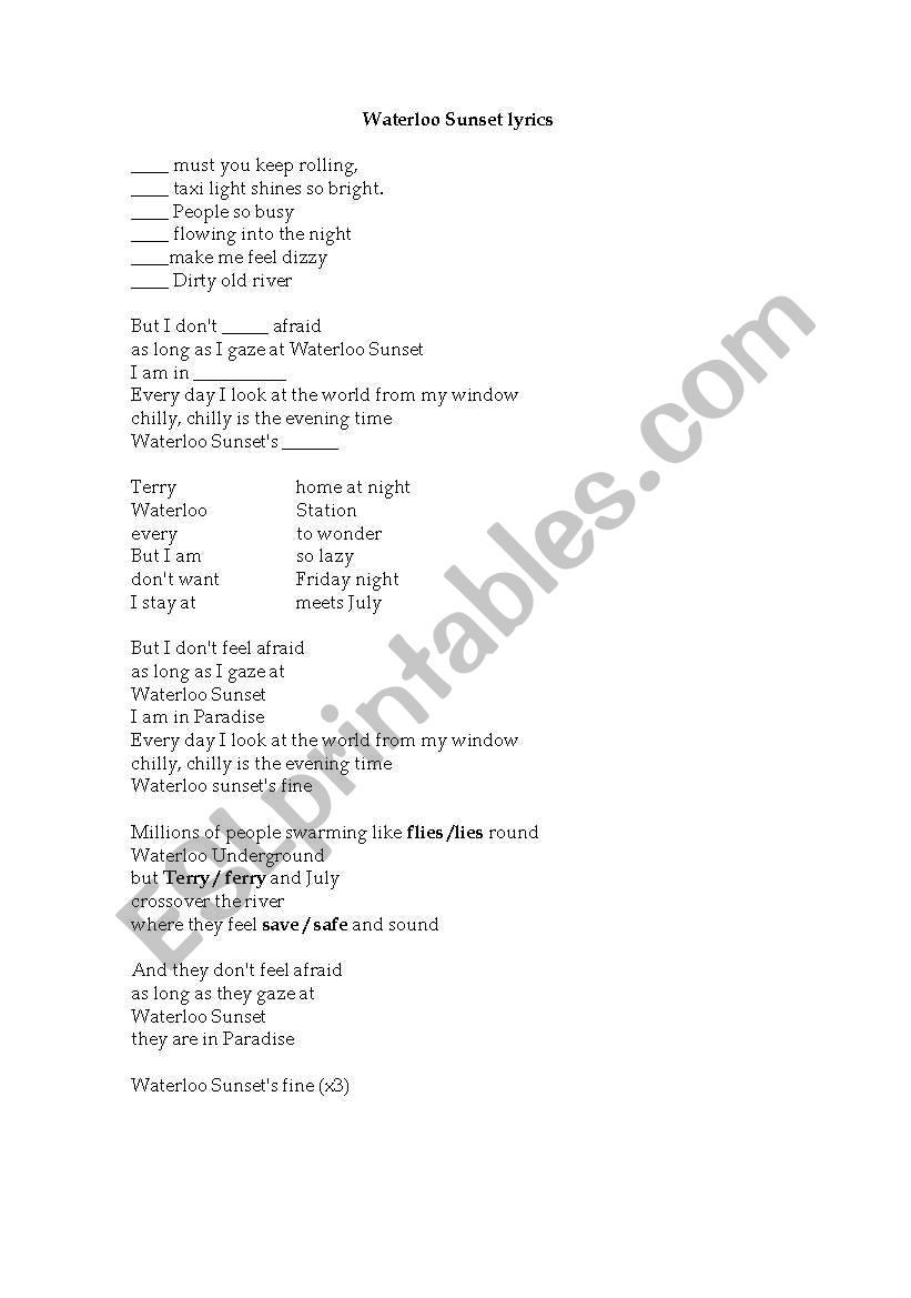 Waterloo Sunset worksheet