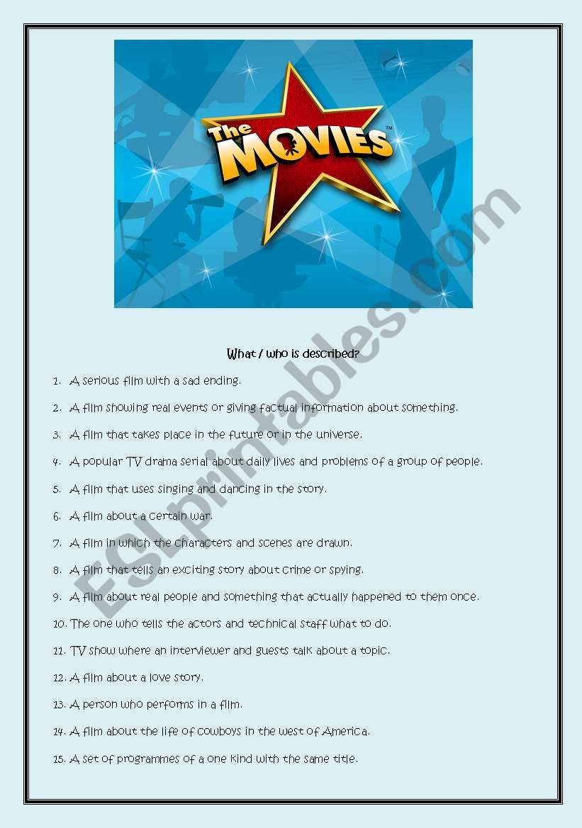 Movies - descriptions worksheet