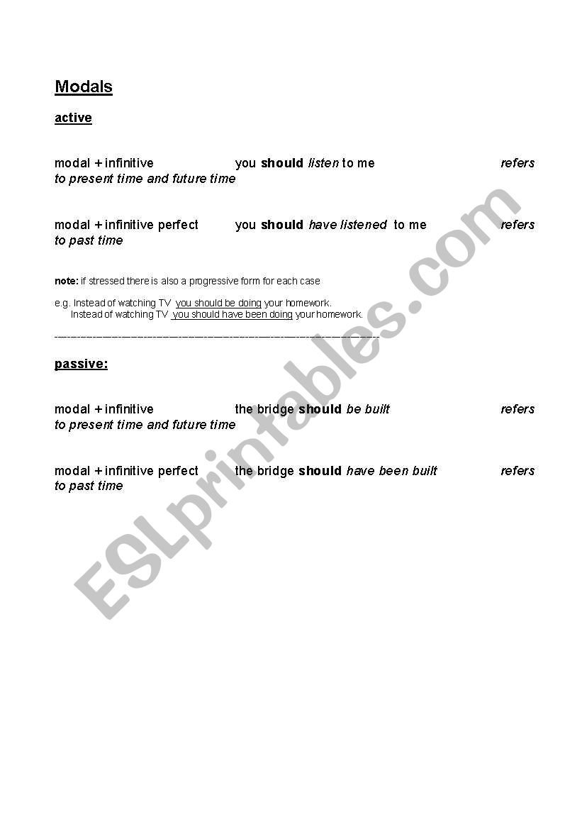 Formation of structures with modal verbs