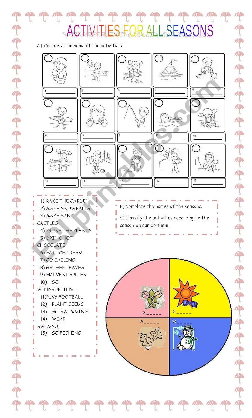 ACTIVITIES FOR ALL SEASONS worksheet