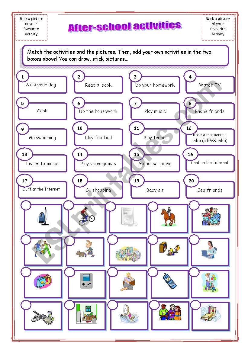 After school activities worksheet