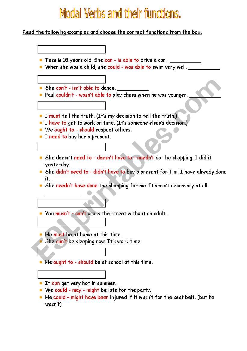 modals and their functions worksheet