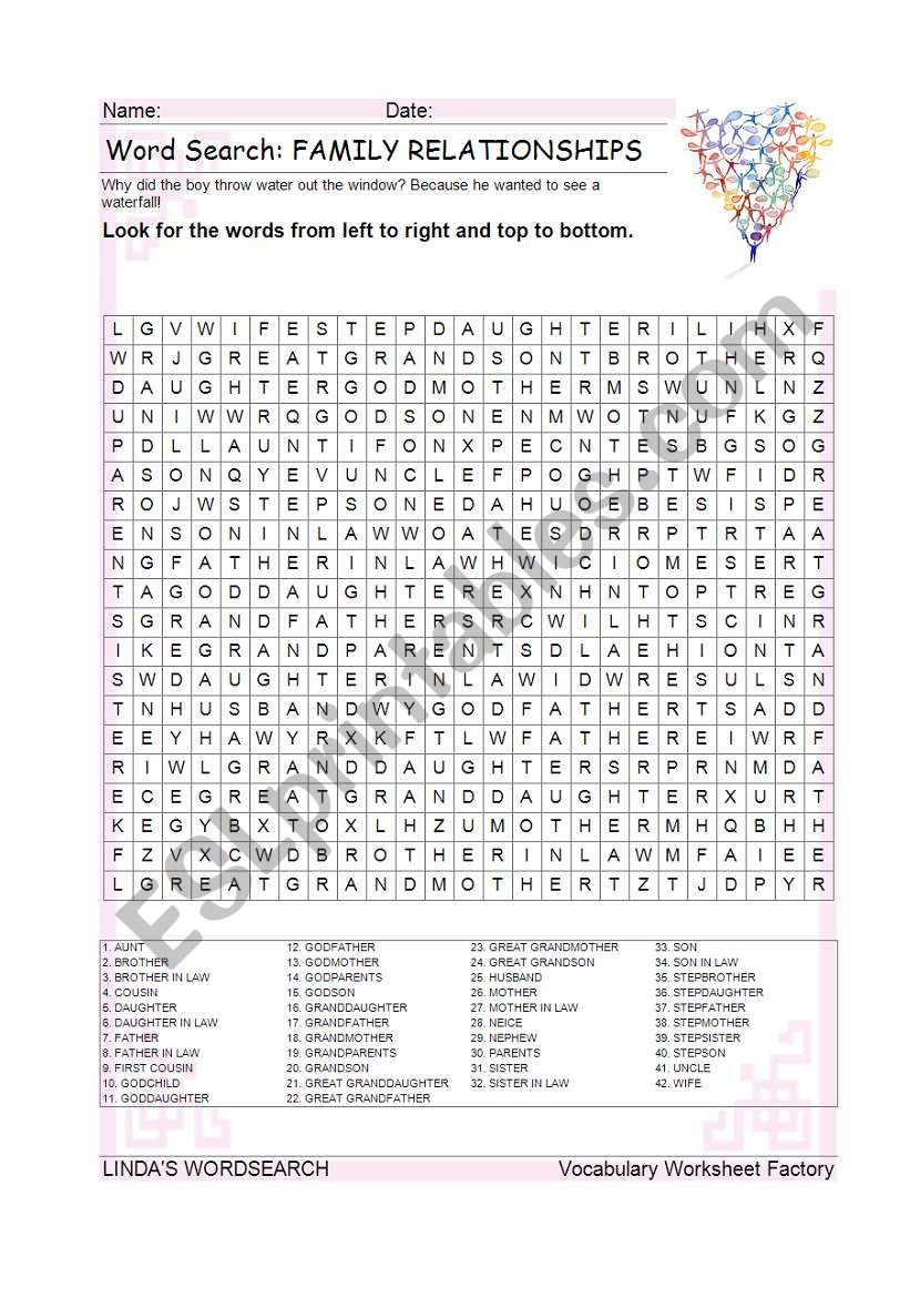 WORDSEARCH: FAMILY RELATIONSHIPS
