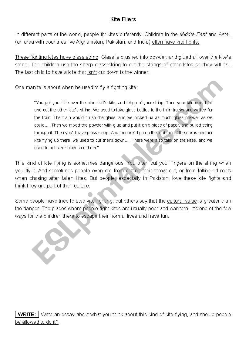 Kite Fighters worksheet