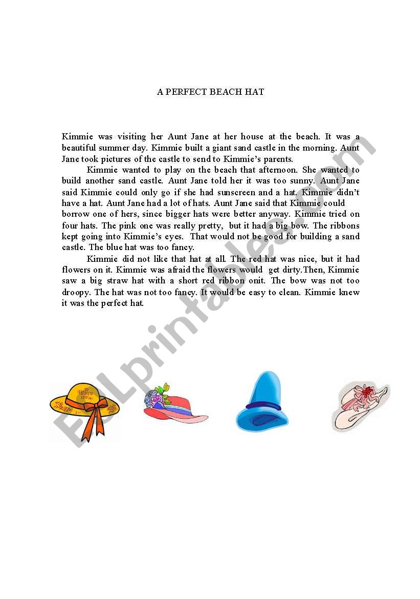 A PERFECT BEACH HAT worksheet