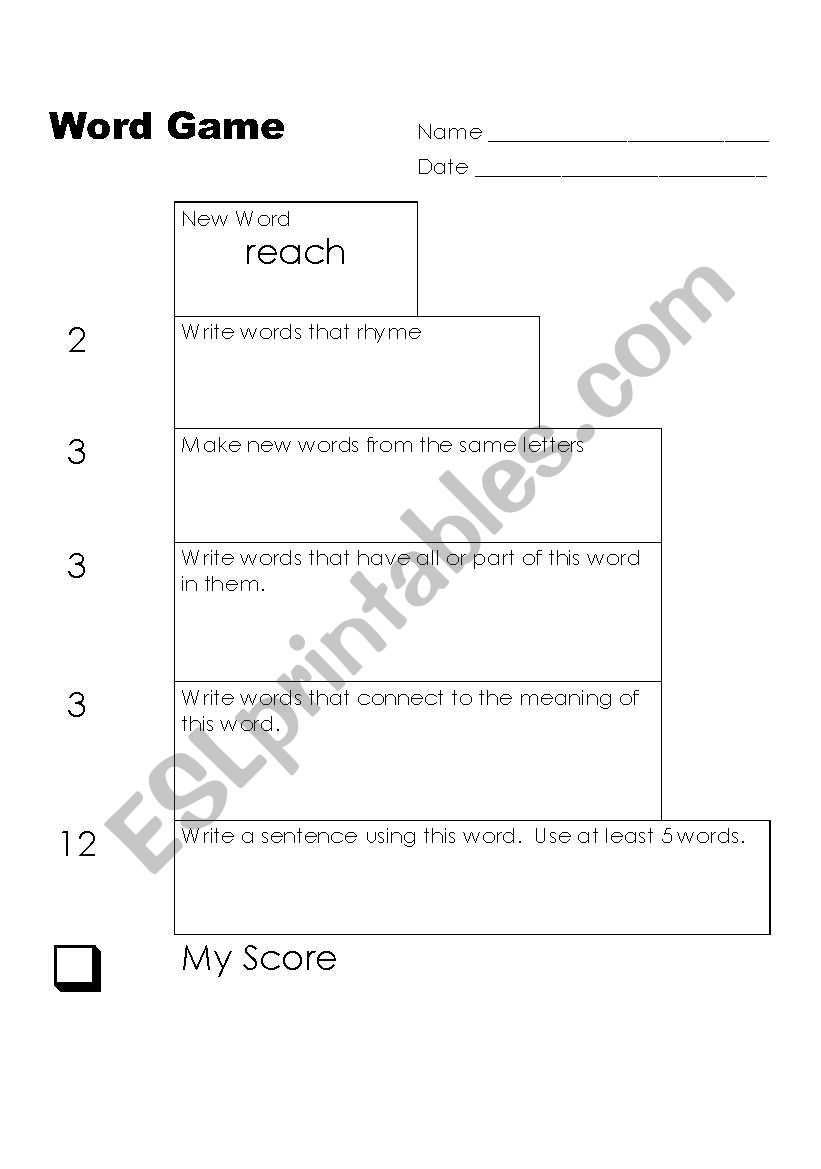 Word Game worksheet