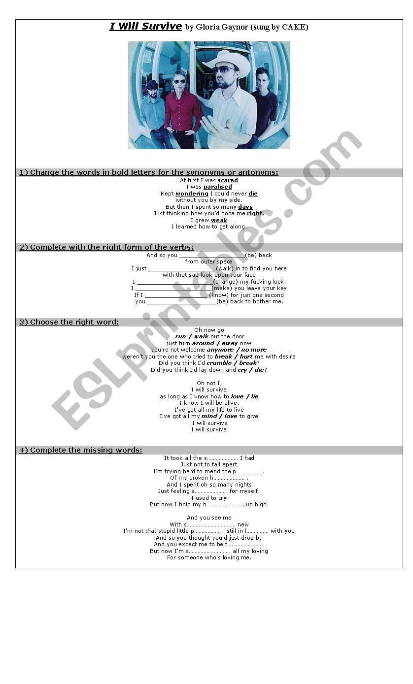 I Will Survive (song) worksheet