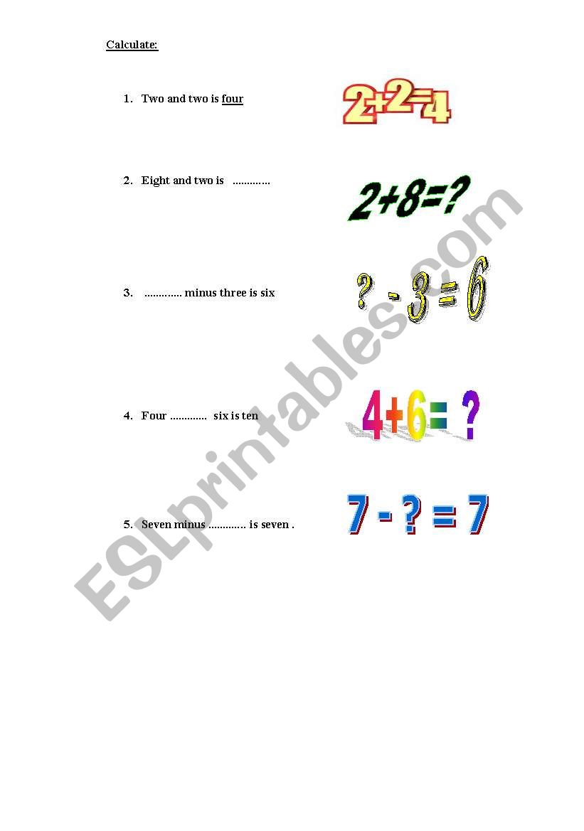 numbers worksheet