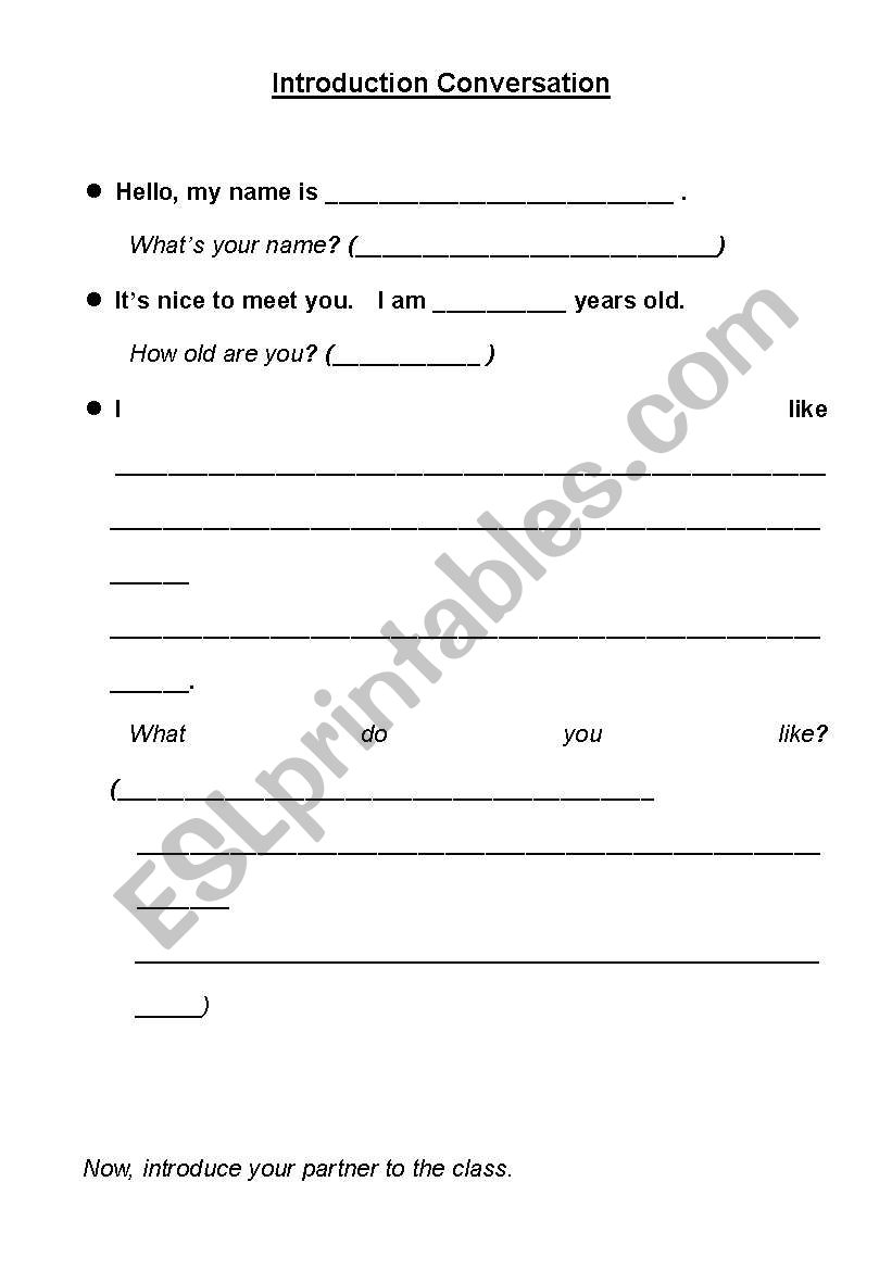 Introduction Conversation worksheet