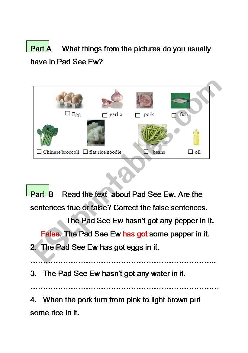 How to cook this food. worksheet