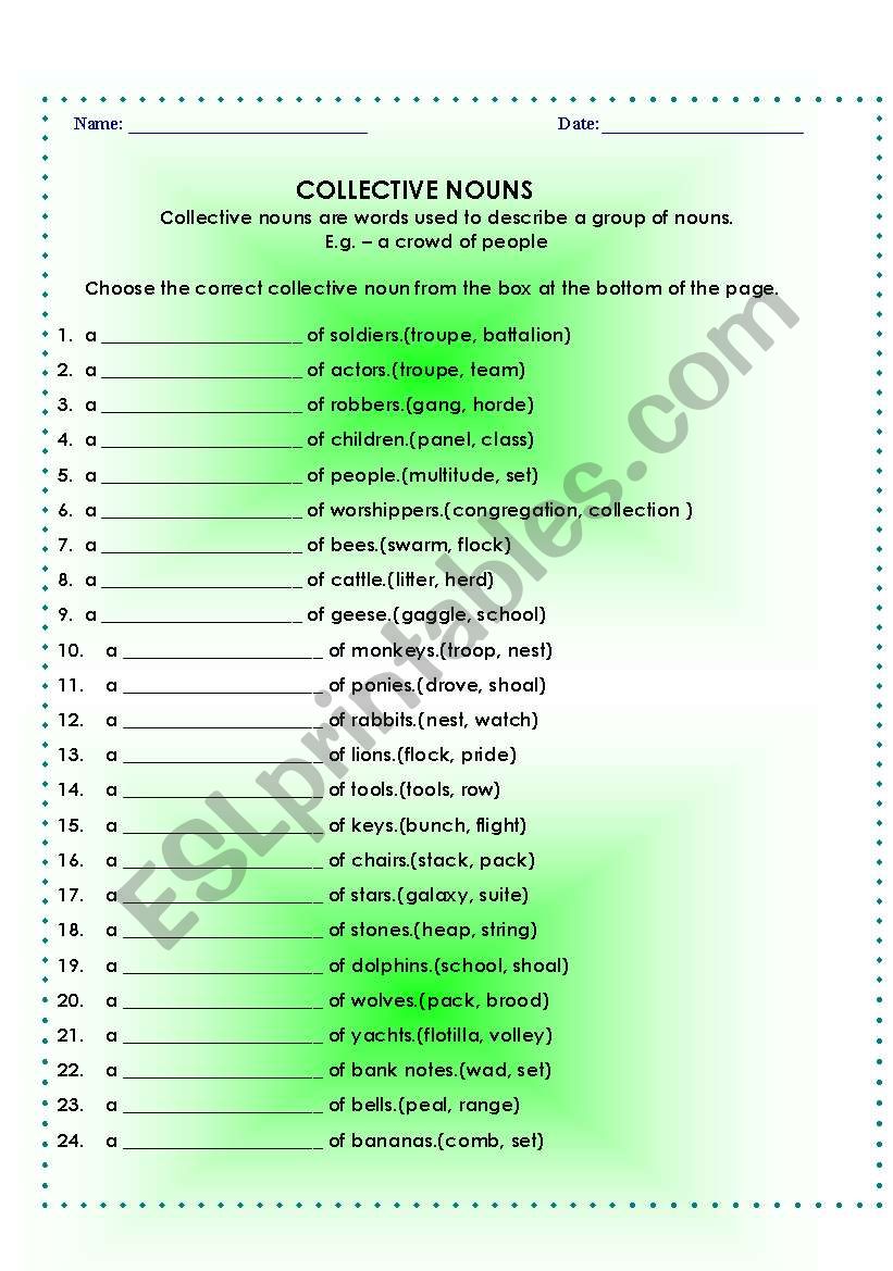 Collective Nouns worksheet