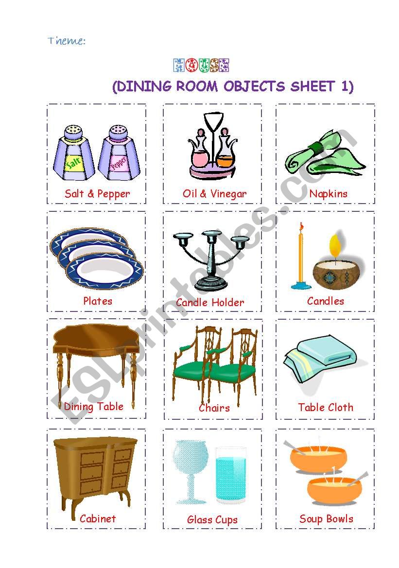 Dining room objects1 worksheet