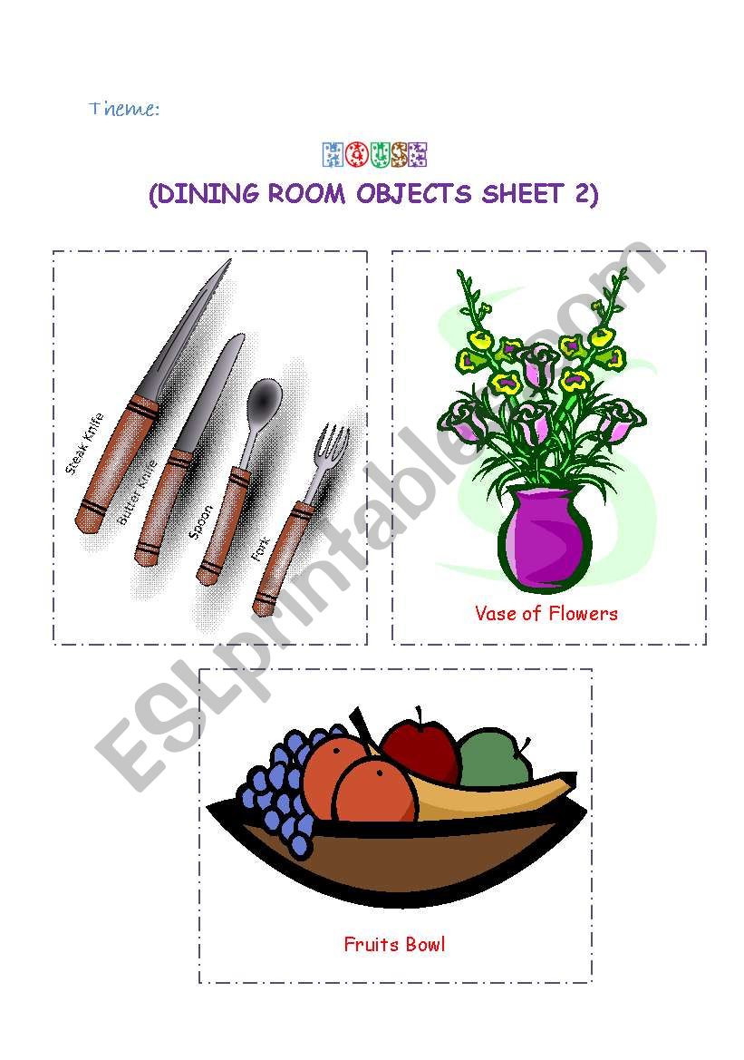 Dining room objects 2 worksheet