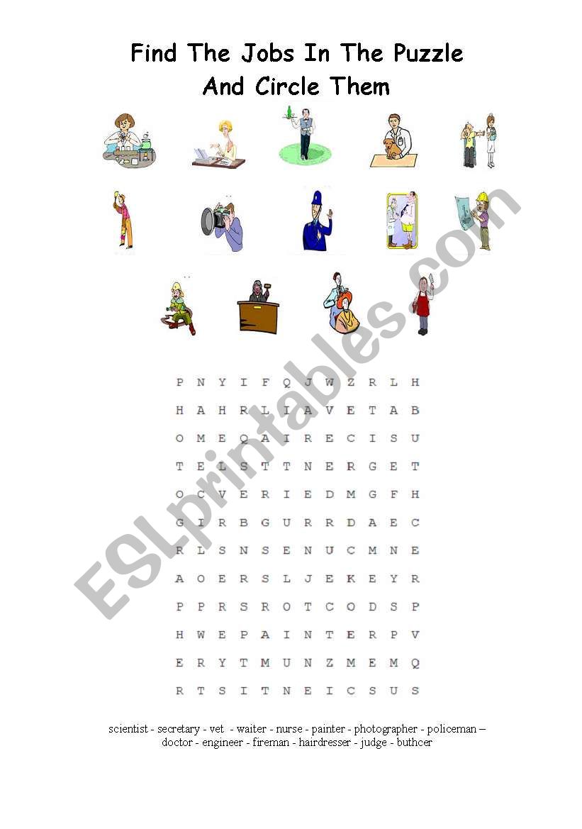 find the jobs and circle them worksheet