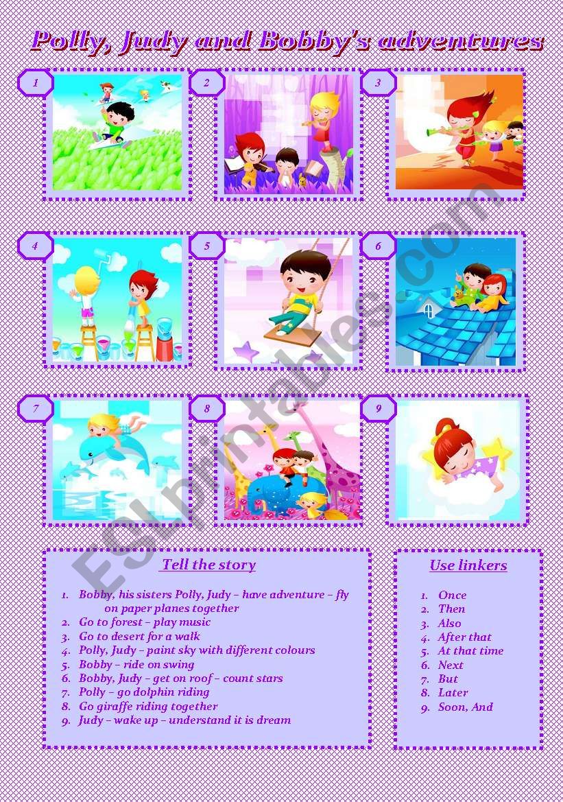 Polly, Judy and BobbyÂ´s adventures - story in pictures. Storytelling for children (Past simple)