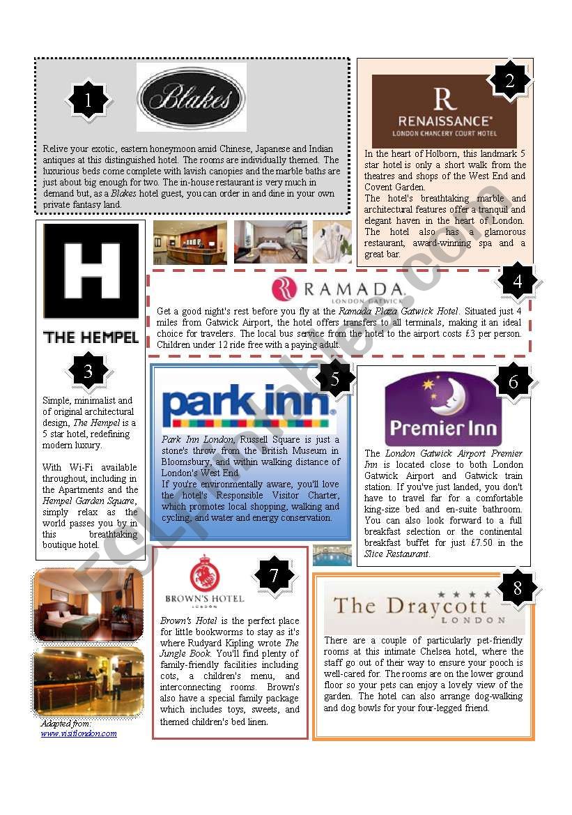 HOTELS IN LONDON worksheet