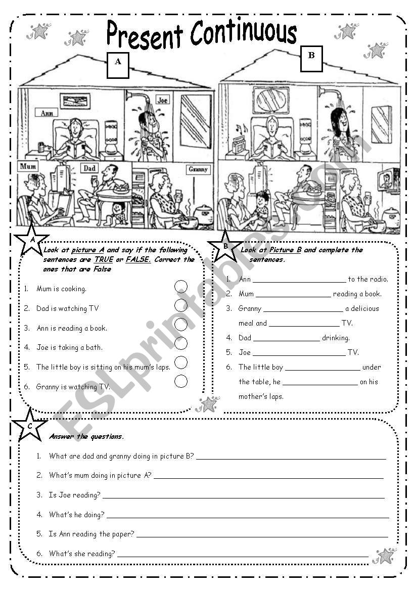PRESENT CONTINUOUS - B&W worksheet
