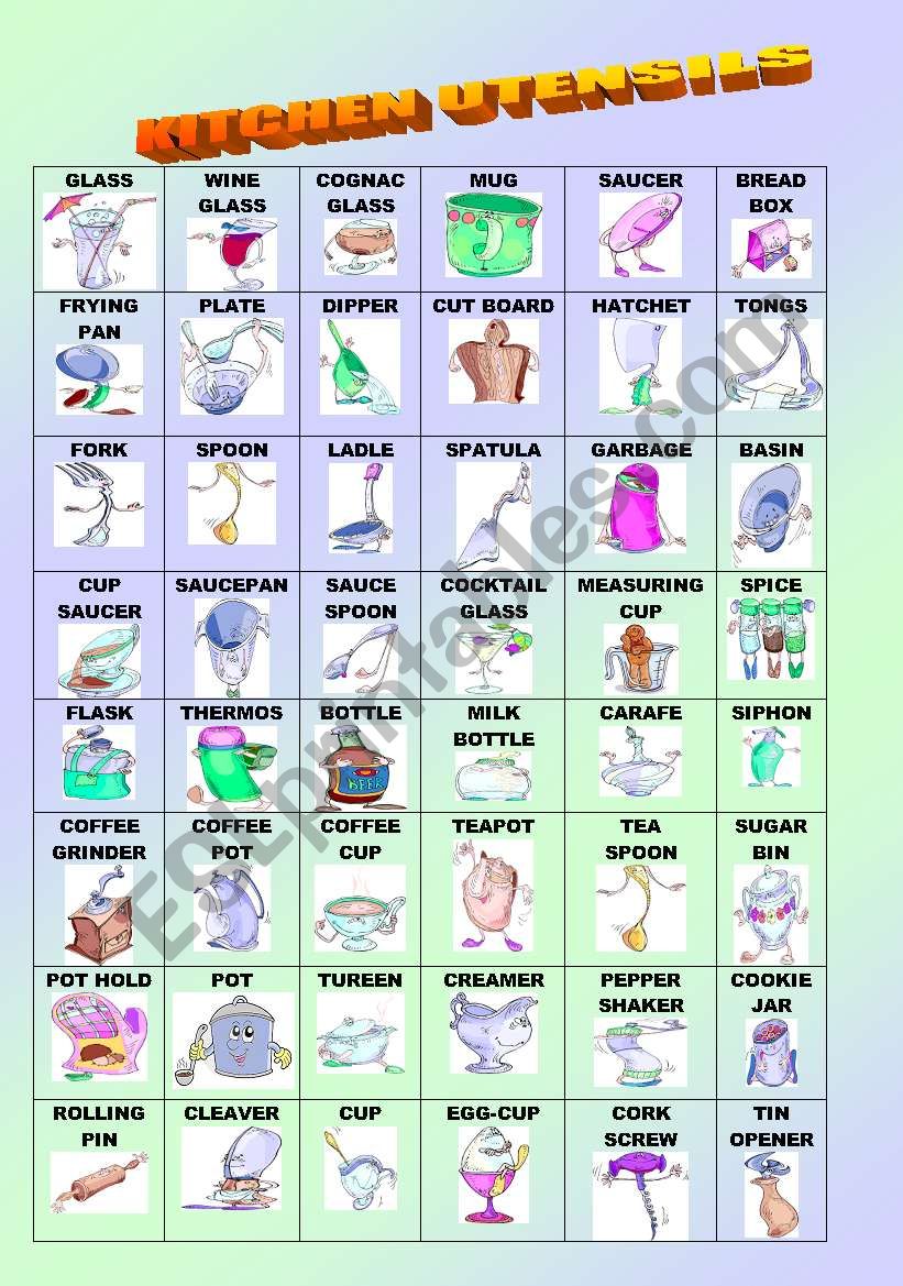CARTOONS/KITCHEN UTENSILS/PICTIONARY