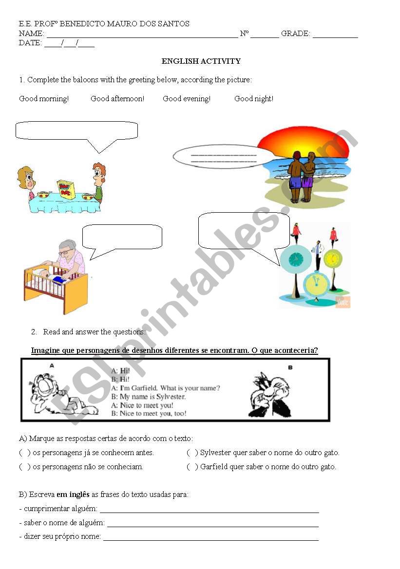 greetings worksheet