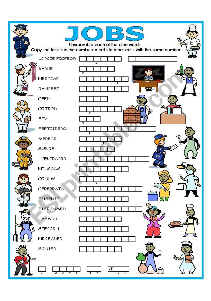 DOUBLE PUZZLE (JOBS) + KEY worksheet