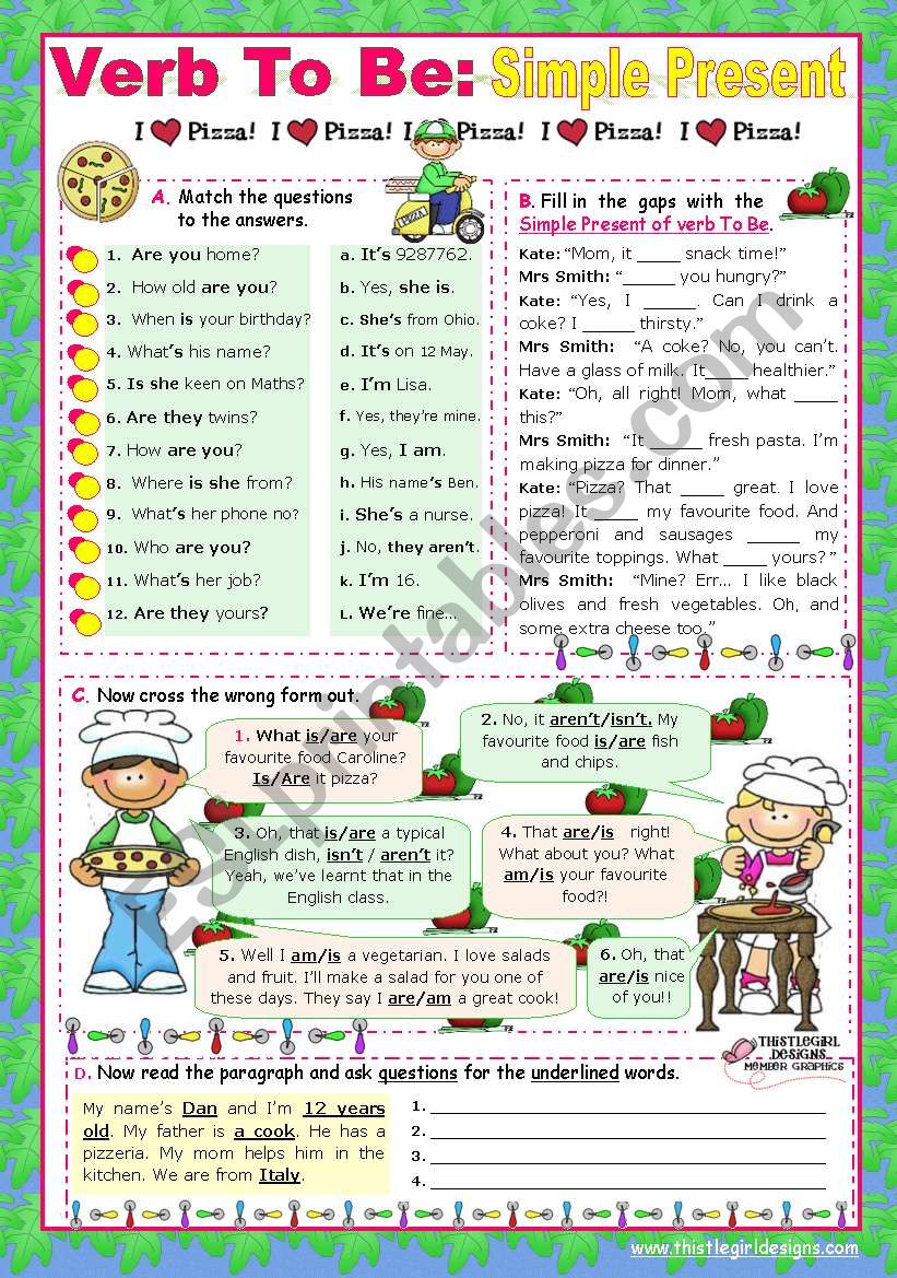 verb to be simple present esl worksheet by mena22