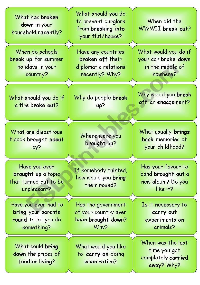 Phrasal Verbs - question cards