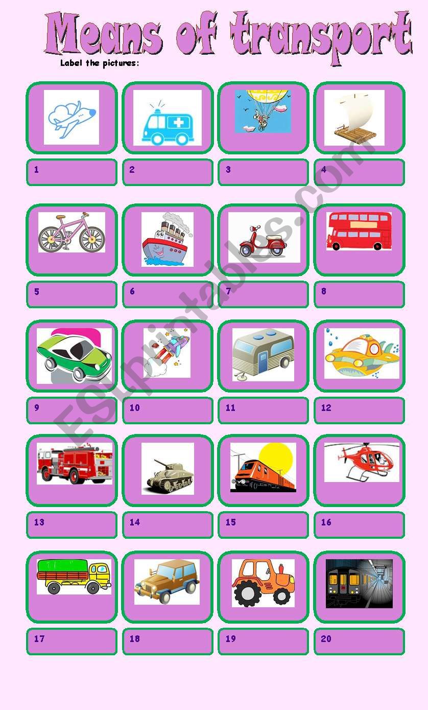 means of transport worksheet