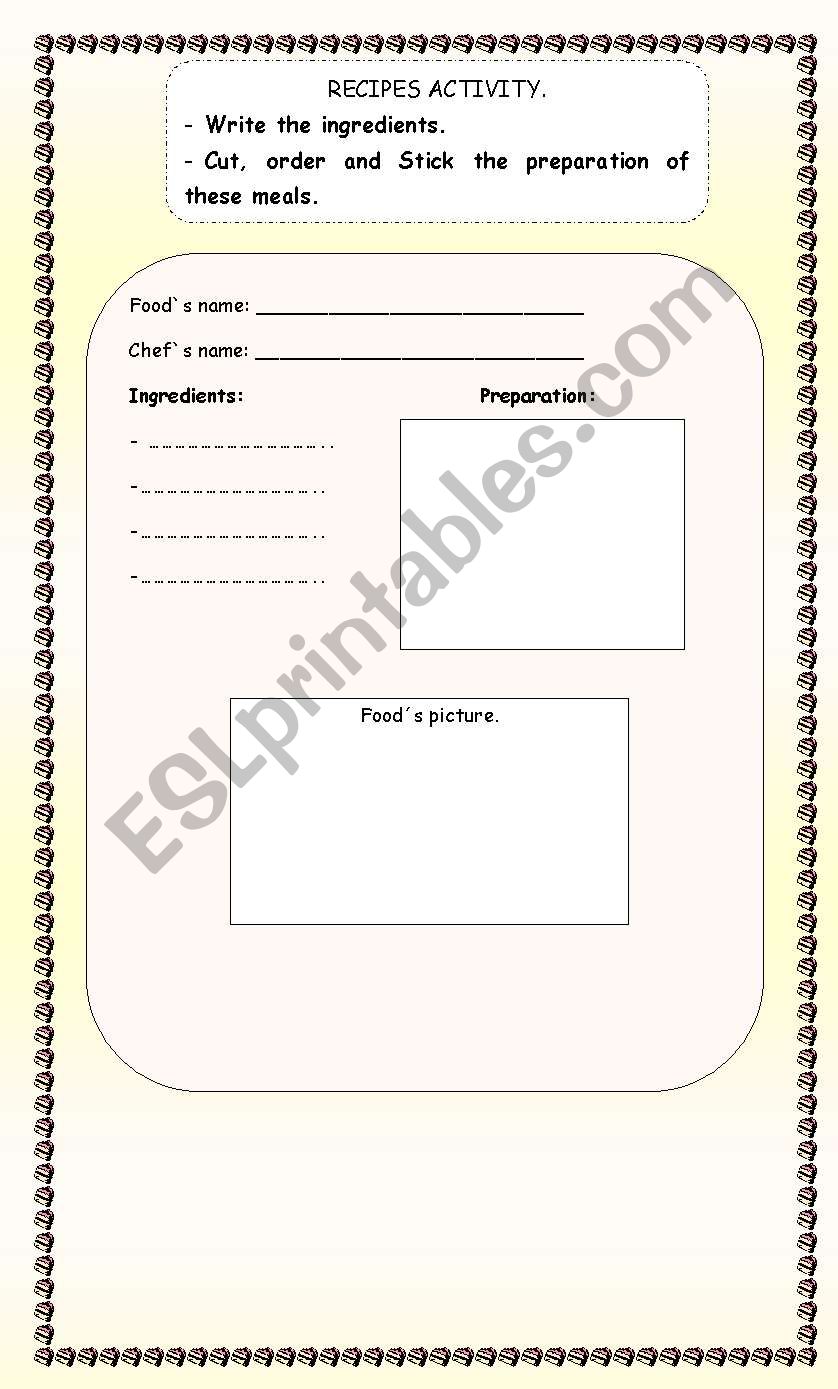 RECIPES worksheet