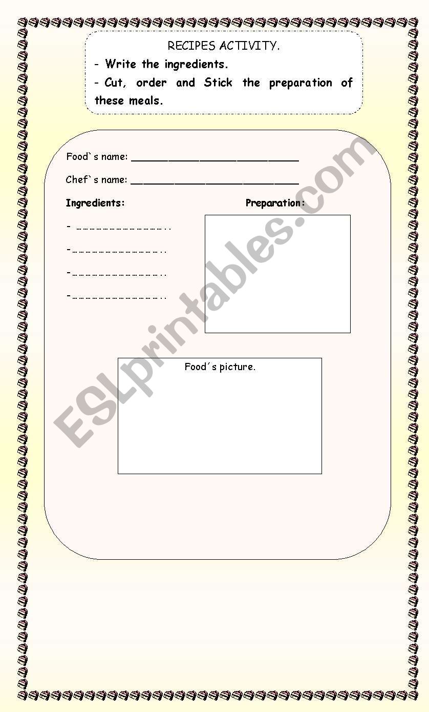 RECIPES worksheet