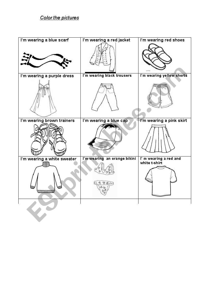 IÂ´m wearing worksheet