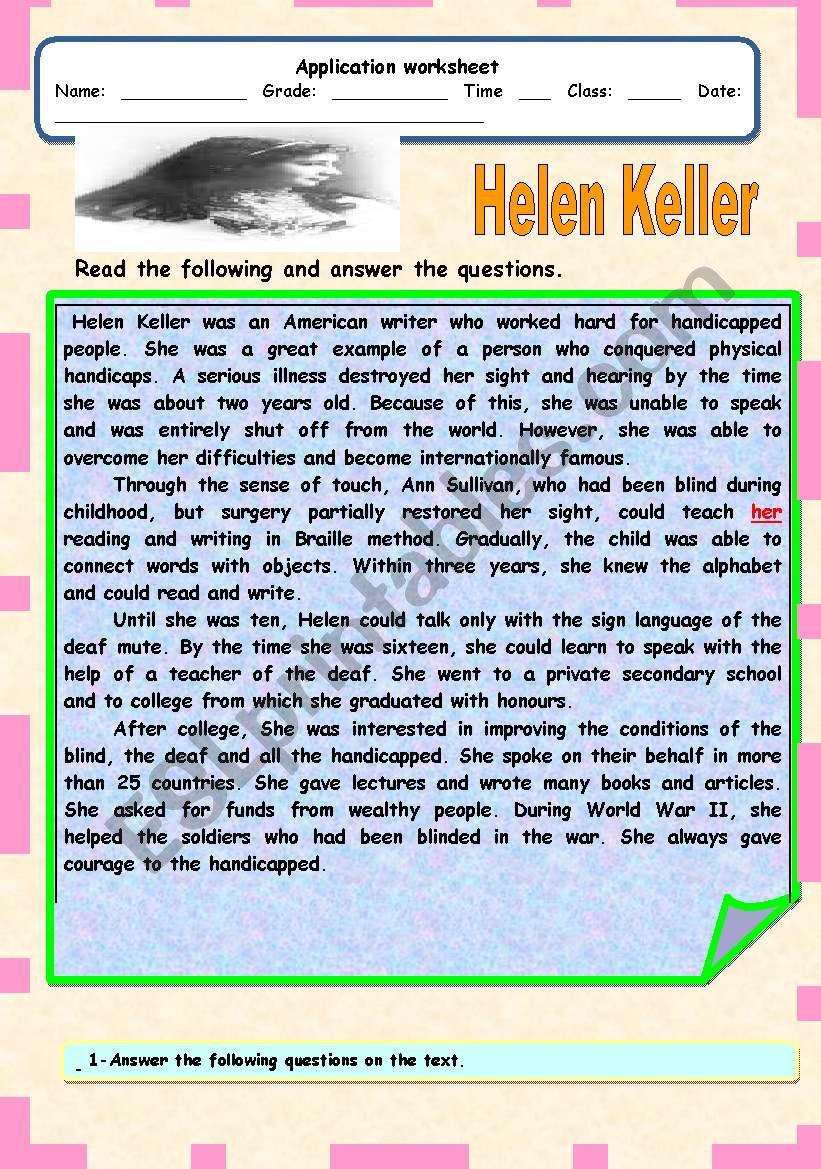 Helen Keller worksheet