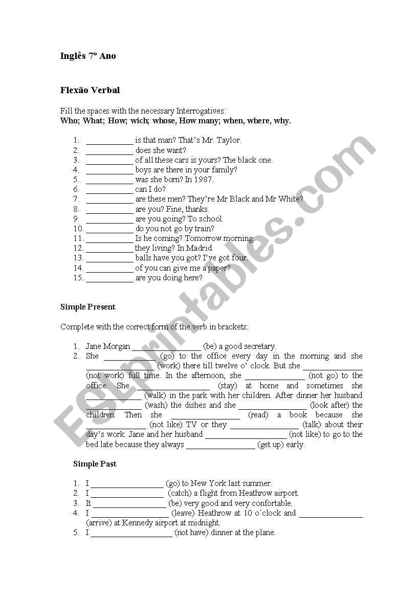 W-Questions; Simple Present worksheet