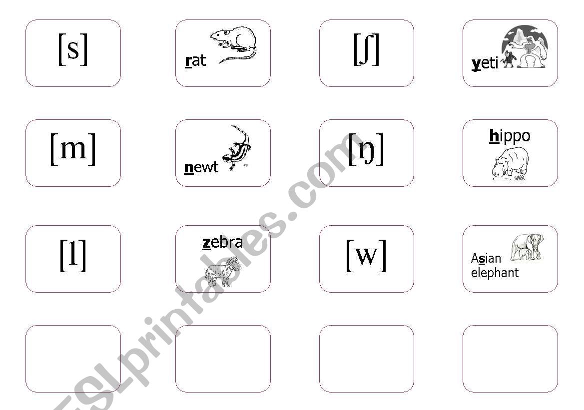 My Phonetic Animal Alphabet Flash cards 3/7 - ESL worksheet by