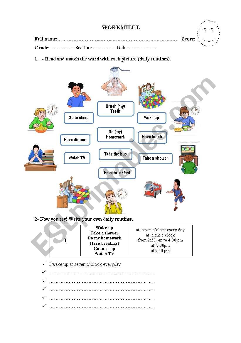 My daily routines worksheet