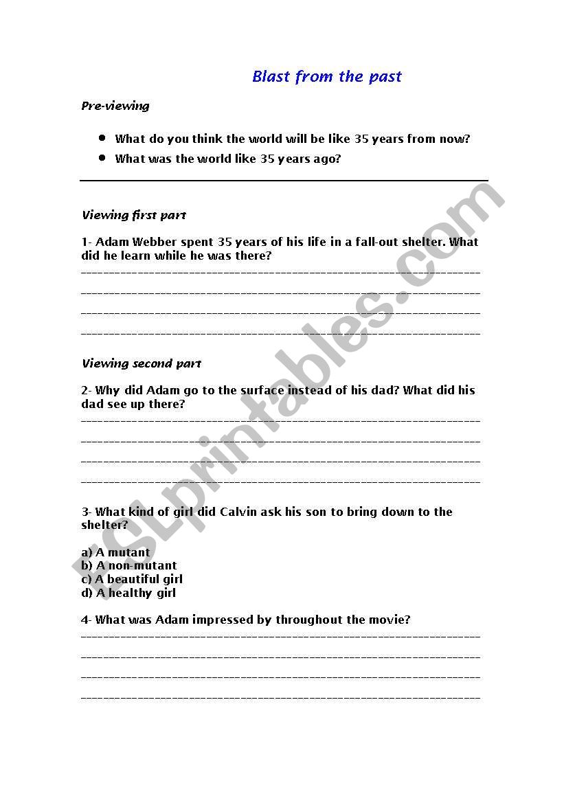 Blast from the Past worksheet
