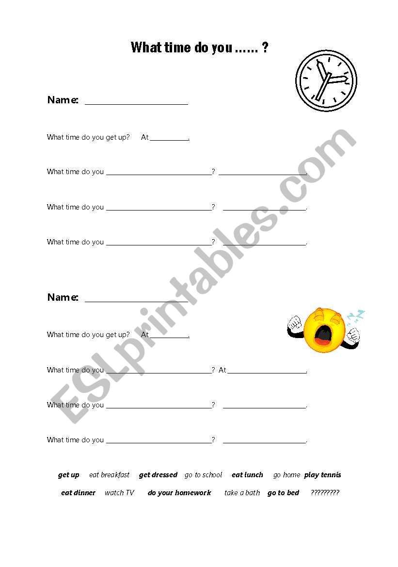 What time do you ....?   worksheet