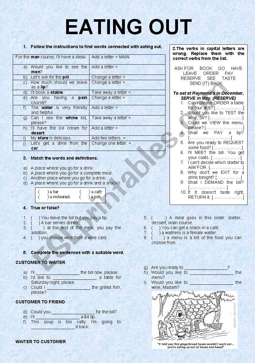 EATING OUT worksheet