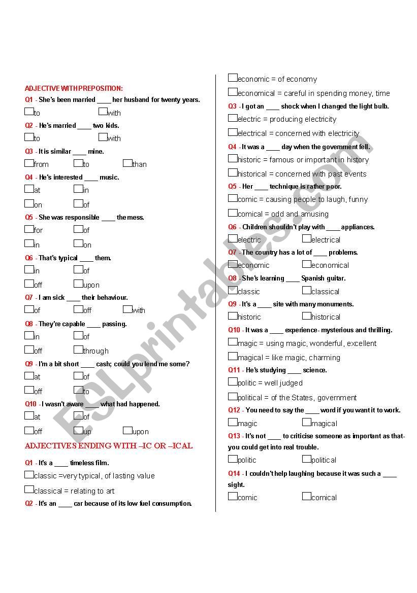 adjectives worksheet