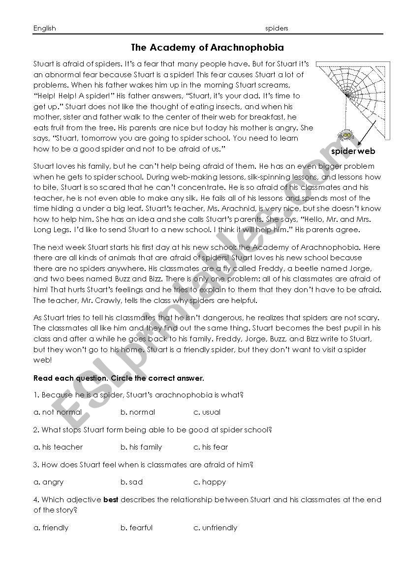 Spider story worksheet
