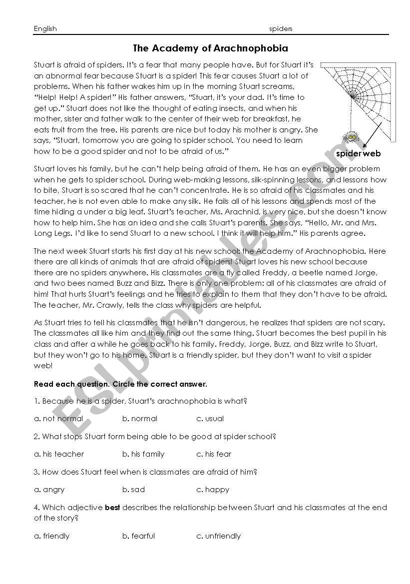 Spider story worksheet