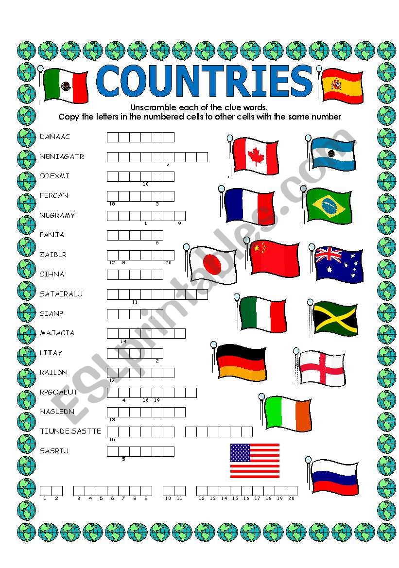 DOUBLE PUZZLE (COUNTRIES) + KEY