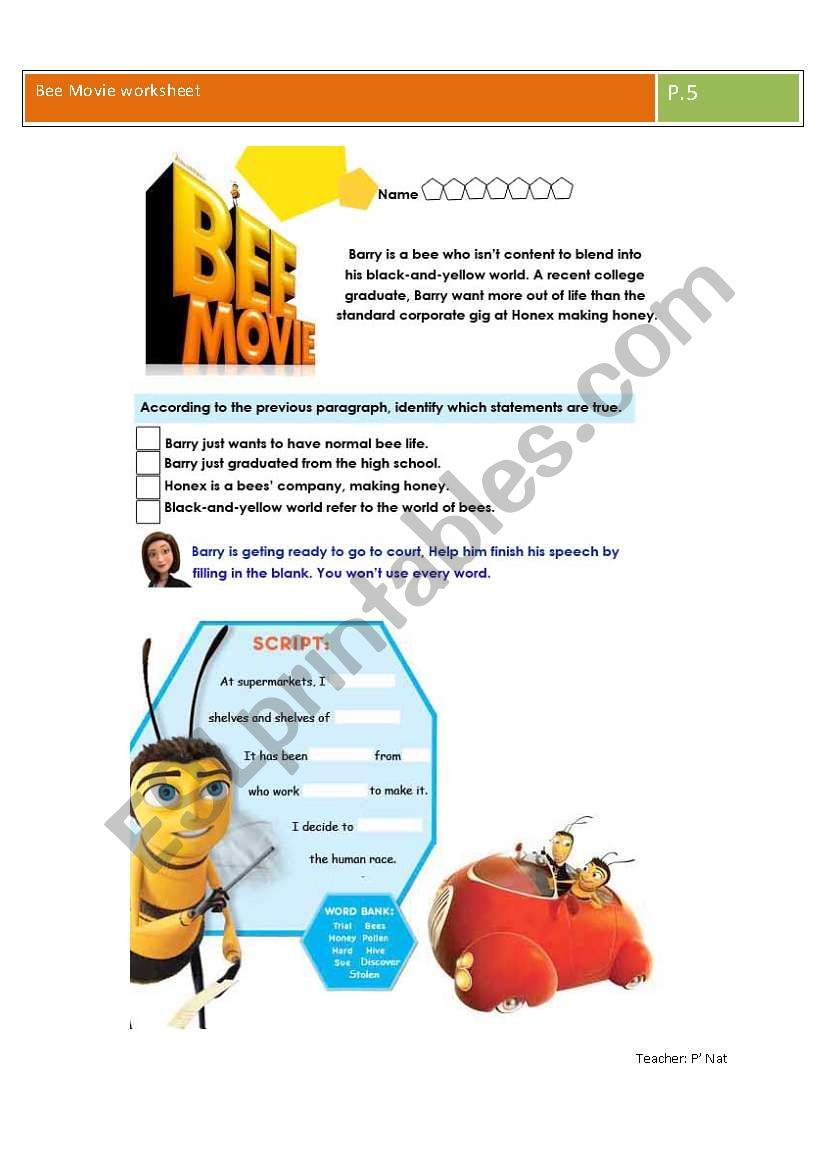 Bee movie worksheet worksheet