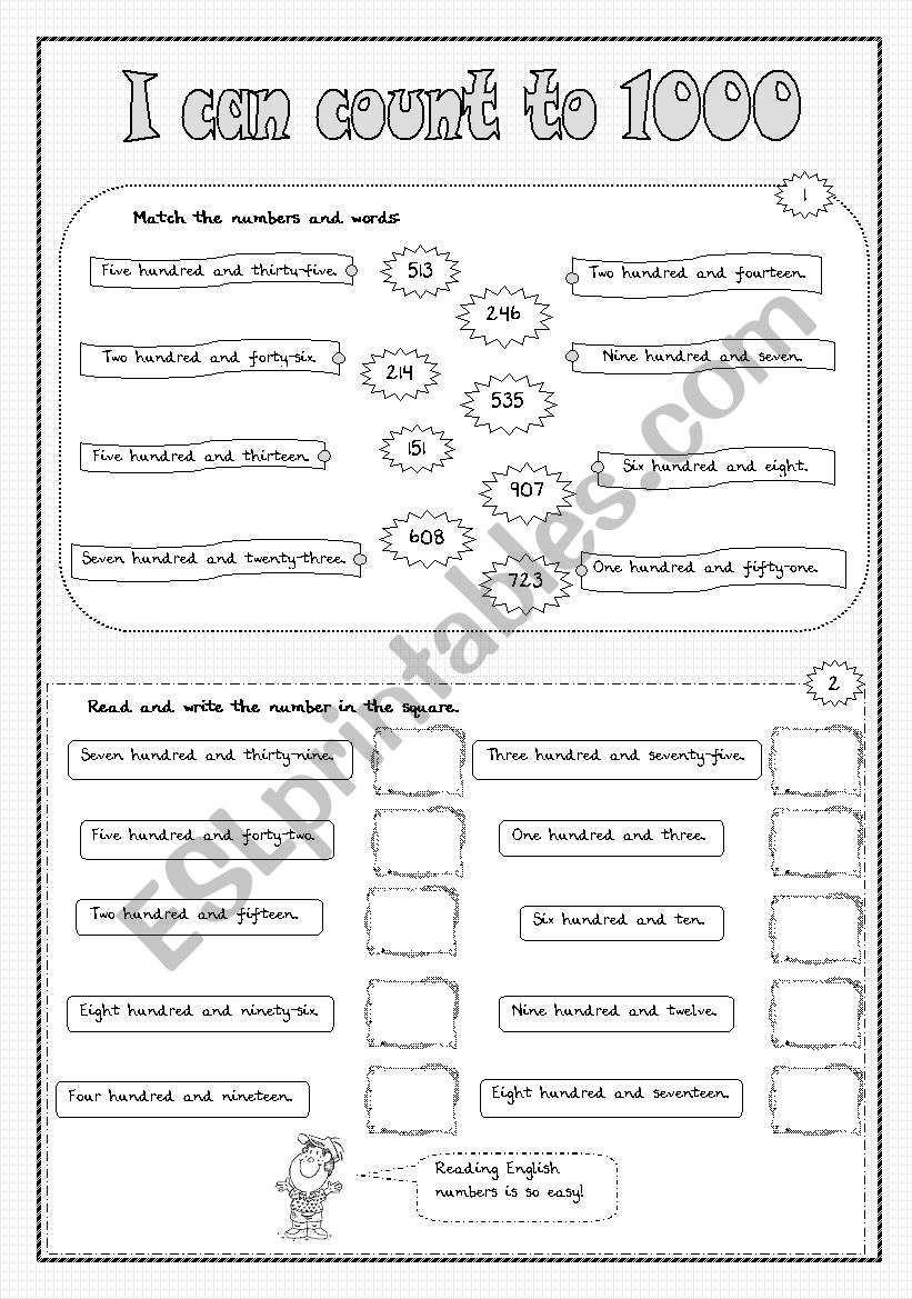 Numbers from 100 to 999 worksheet