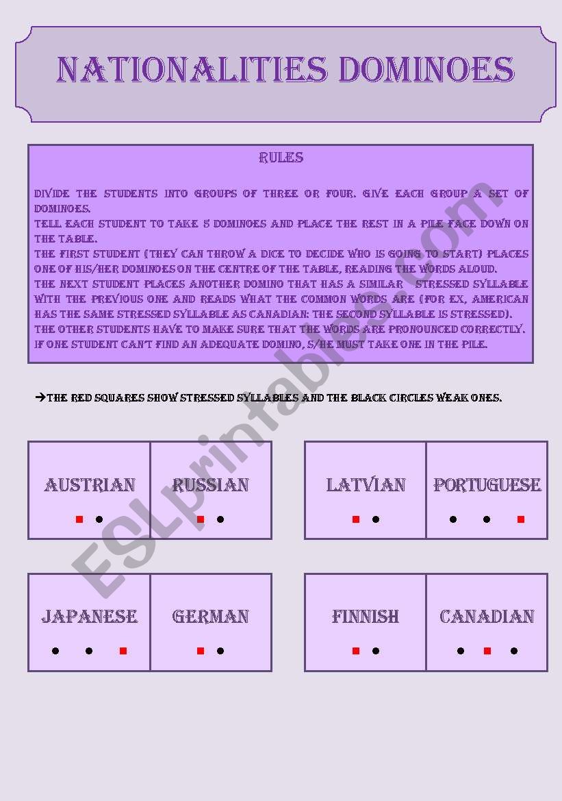 STRESS THE WORD CORRECTLY 2 worksheet